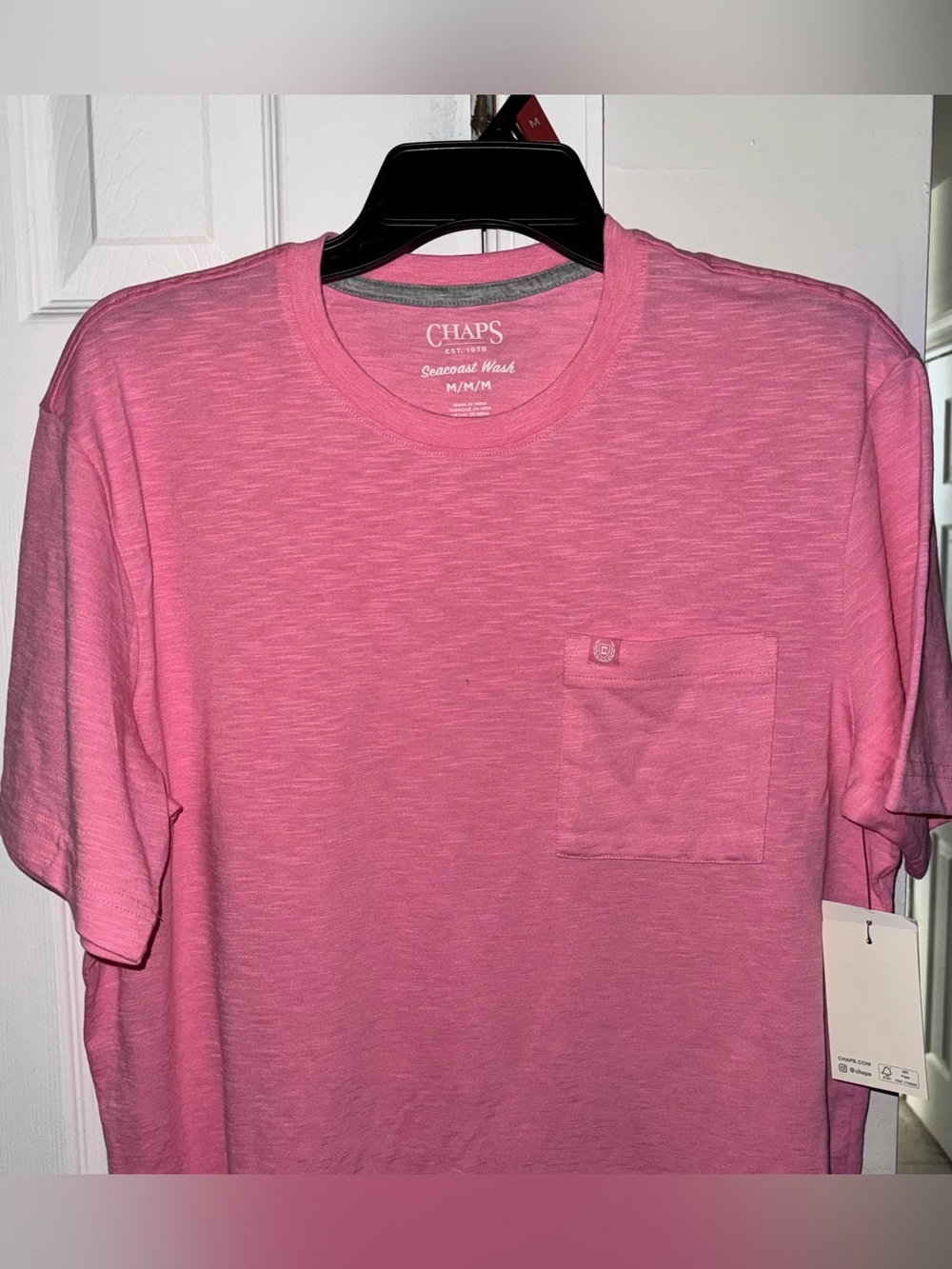 Chaps Men's Medium Pink Pocket T-Shirt NWT Seacoast Wash Slub Jersey Short Slv - Picture 2 of 6